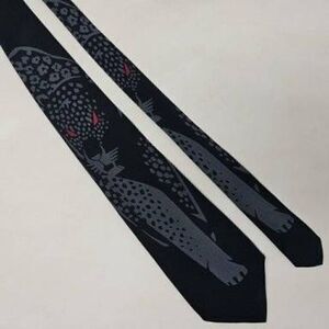 VITALIANO PANCALDI SILK TIE LUXURY BLACK PANTHER GRAY PATTERN SMOOTH 3.5" ITALY